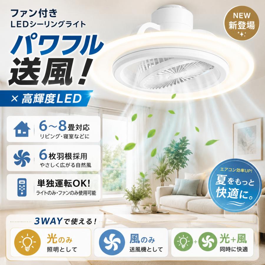 360°自動首振り】シーリングファンライト 6畳 DCモーター LED