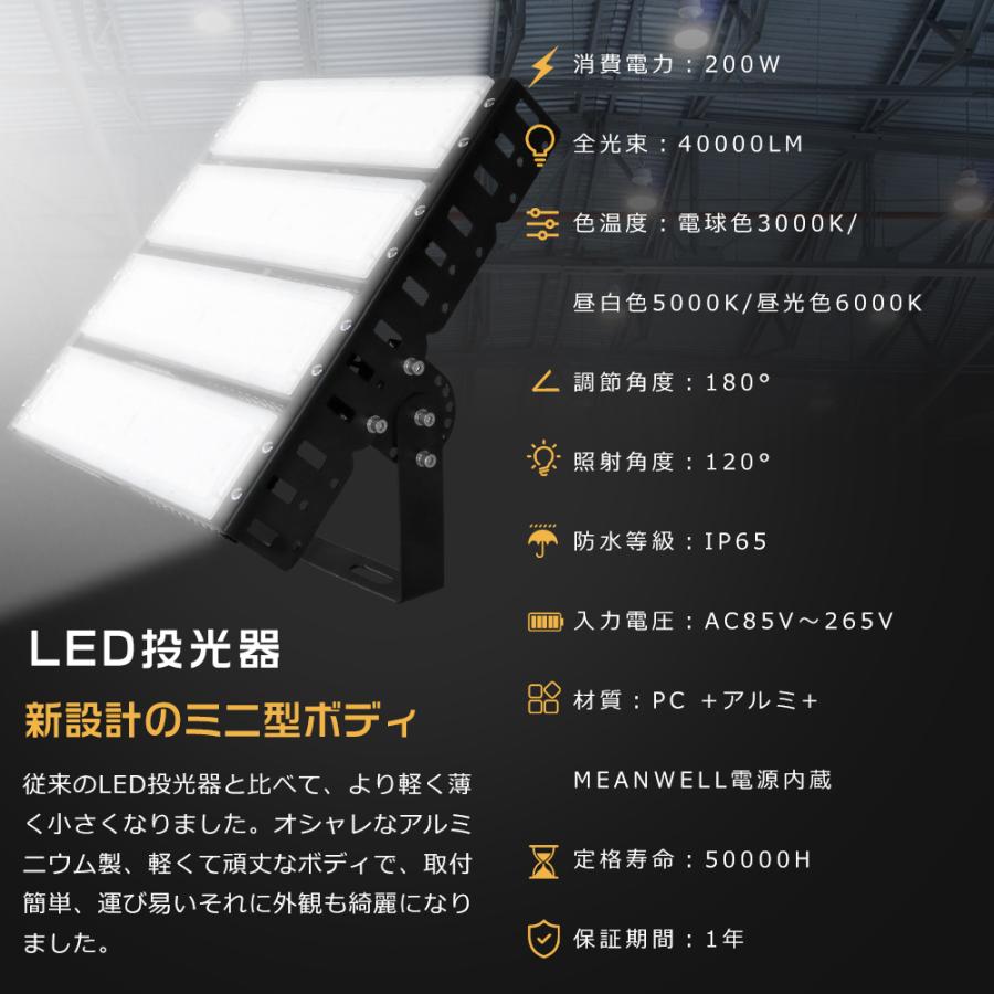 LED投光器 200W 2000W相当 40000lm IP65 防水 防塵 屋外 超爆光 高天井