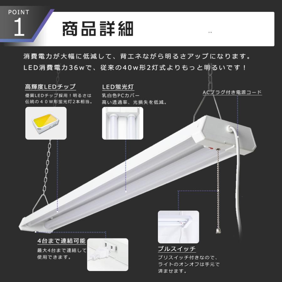 LEDベースライト 40W2灯 4000lm 3段階調色 4台まで連結可能 LED蛍光灯