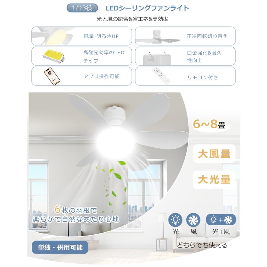 シーリングファンライト 6畳 LED DCモーター シーリングファン LED