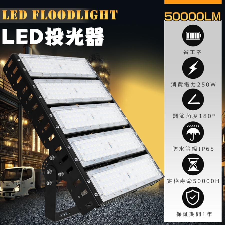 LED投光器 250W 2500W相当 50000LM 投光器 LED 屋外 防水 屋外用 明るい LED作業灯 IP65 LED投光機 高 ...