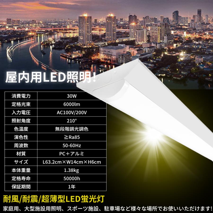 LEDベースライト 20W型 2灯相当 逆富士 LED蛍光灯 20W形 調光調色 30W