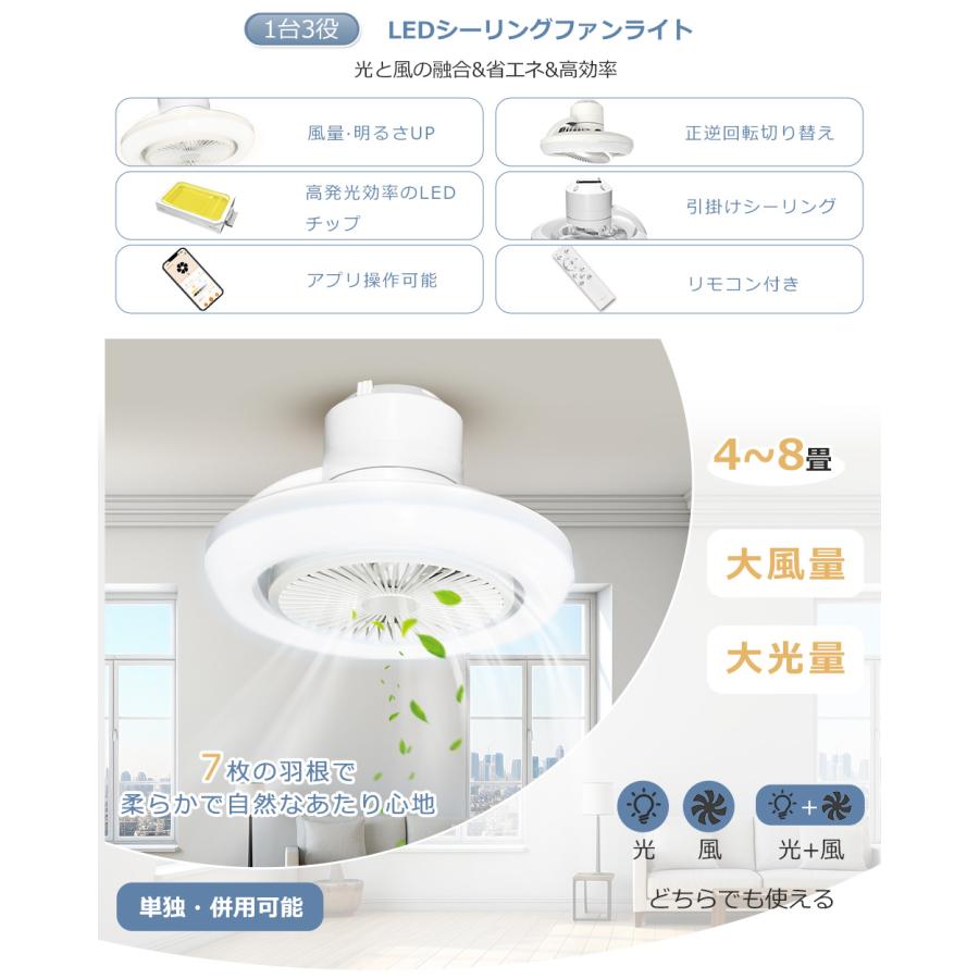 ファン付き照明LED シーリングファンライト 逆回転機能 シーリング