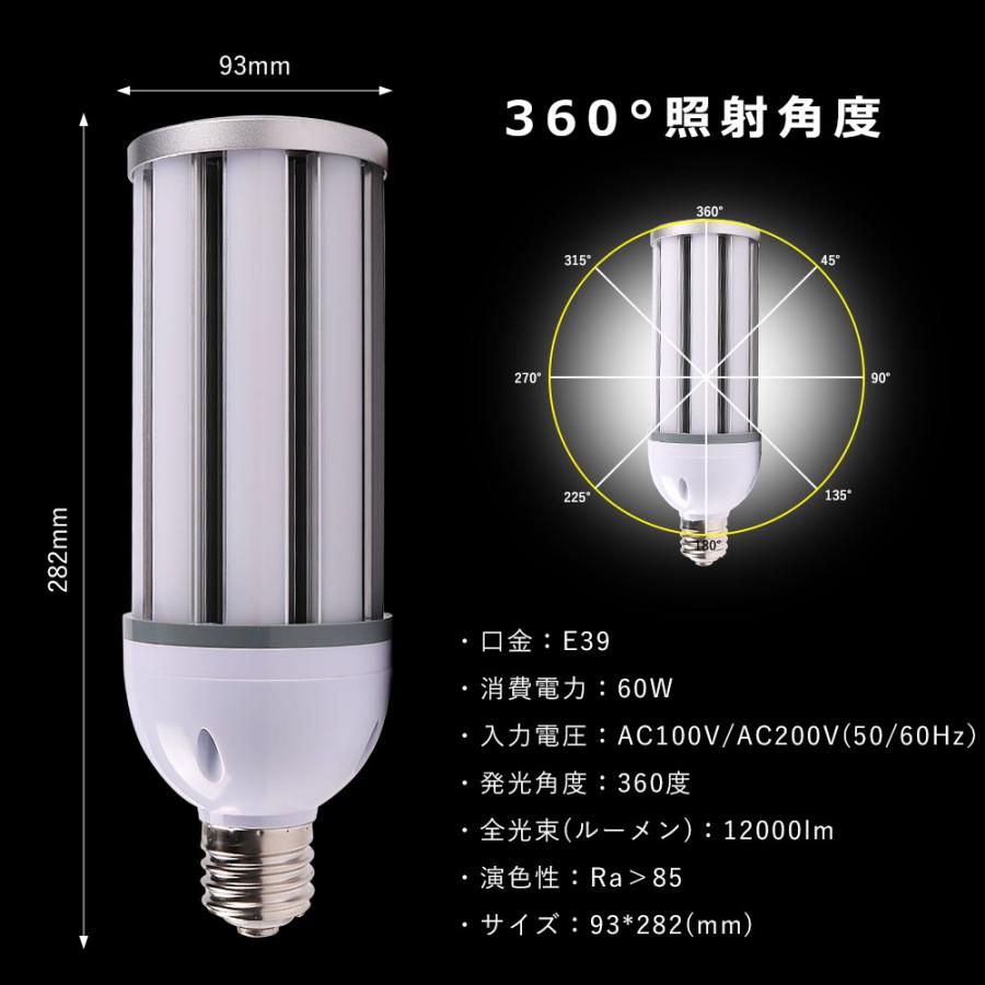 1年保証 LED水銀ランプ コーン型LEDランプ 60W 12000LM E39 LED 水銀灯 hf400x代替品 コーンライト LED 密閉型器具対応LED 高天井用LED照明 倉庫 工場 街路灯｜hikariled｜16