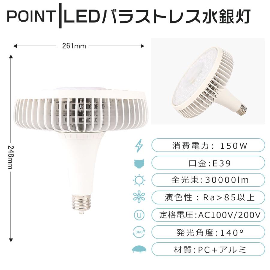 10個セット LEDバラストレス水銀灯 E39口金 150W 1500W水銀灯相当 LEDビーム電球 E39 ビーム型LED電球 水銀灯交換用 ハロゲン電球 天井照明 看板照明 倉庫照明_15