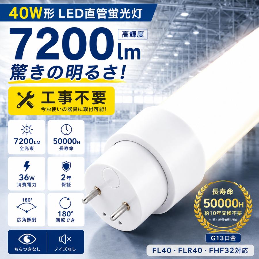 新品未使用8本セットLED蛍光灯 G13 1200mm 4000LM 10本セット】工事不要 LED蛍光灯 40W形 120cm 1198mm G13口金 36W