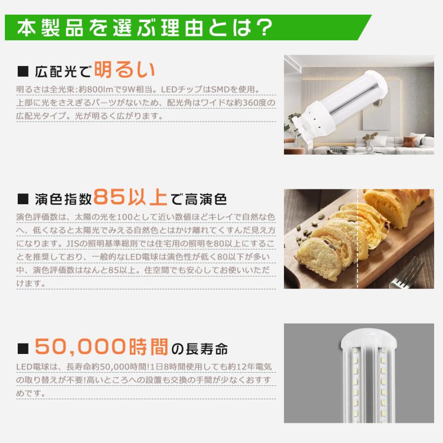 【8本セット】LEDツイン蛍光灯 FDL9 FDL9EX FDL9EXL FDL9EXW FDL9EXN FDL9EXD FDL9EX-L FDL9EX-W FDL9EX-N FDL9EX-D 消費電力4W 800LM GX10Q兼用口金 1年保証_6
