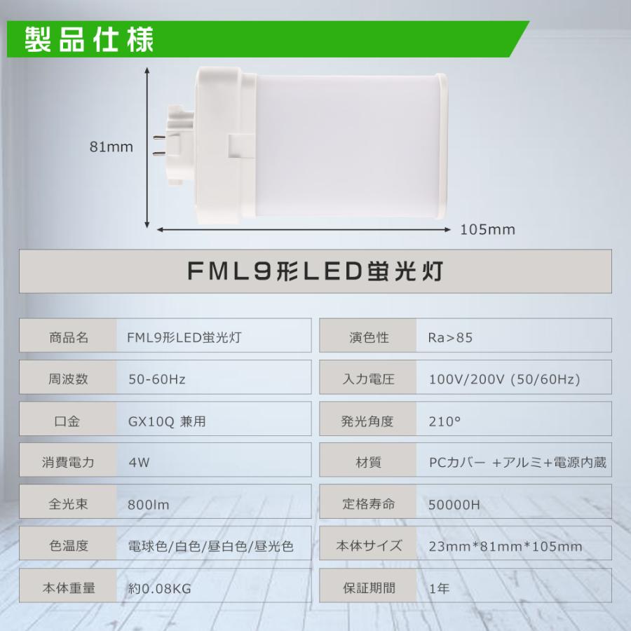 【100本セット】LEDツイン蛍光灯 FML9 FML9EX FML9EXL FML9EXW FML9EXN FML9EXD FML9EX-L FML9EX-W FML9EX-N FML9EX-D 消費電力4W 800LM GX10Q口金 1年保証の画像