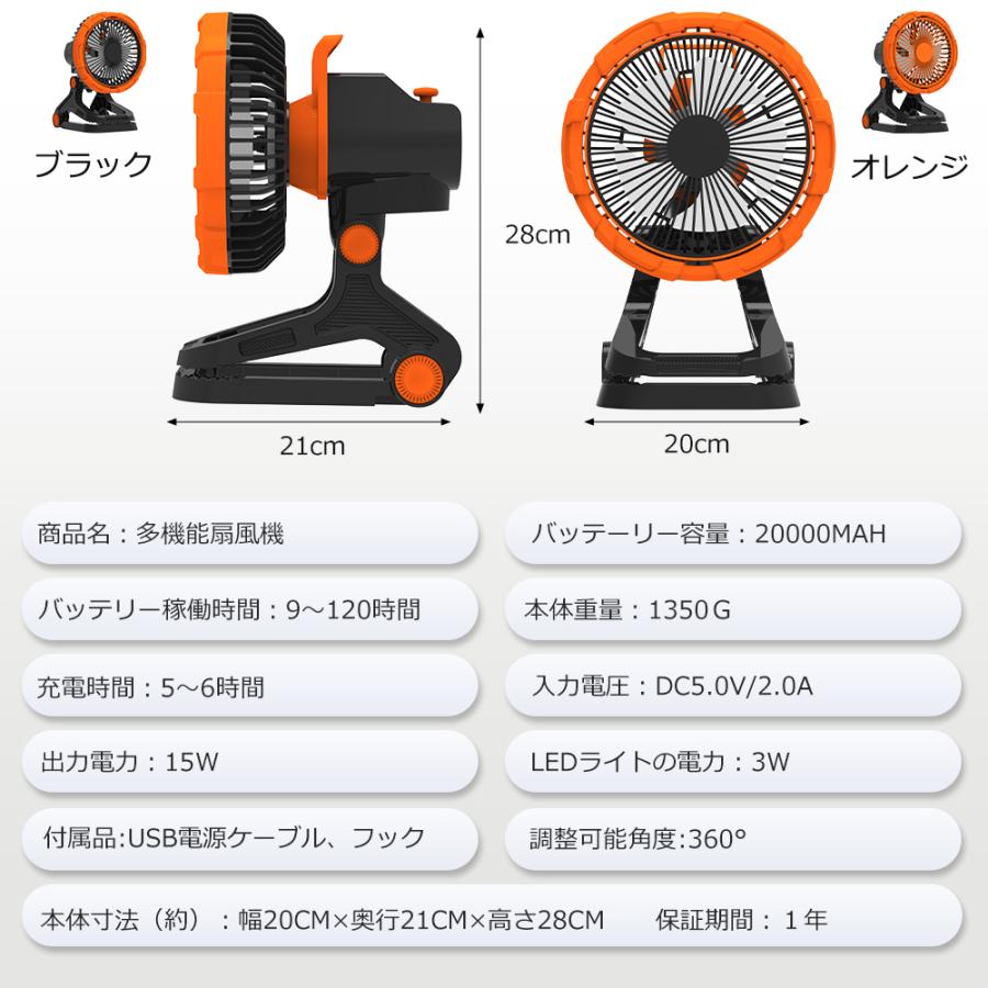無段階風量調整＆20000mAh】扇風機 首振り アウトドア 120時間