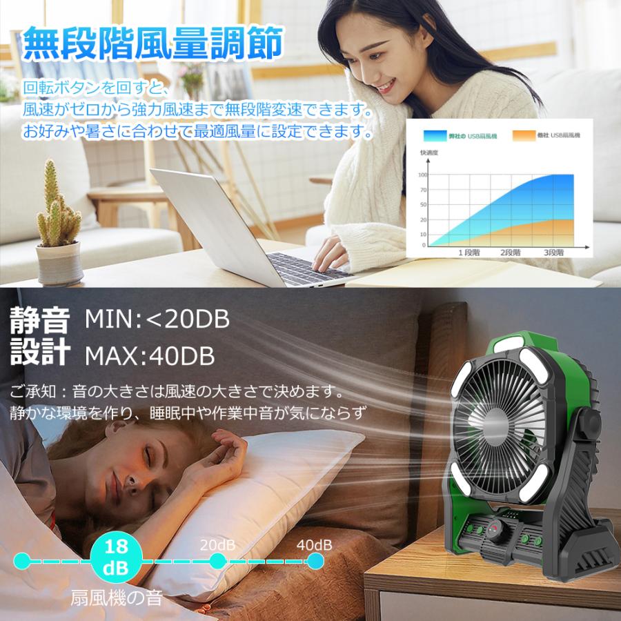 扇風機 卓上 吊り下げ アウトドア キャンプ DCモーター 静音 7枚