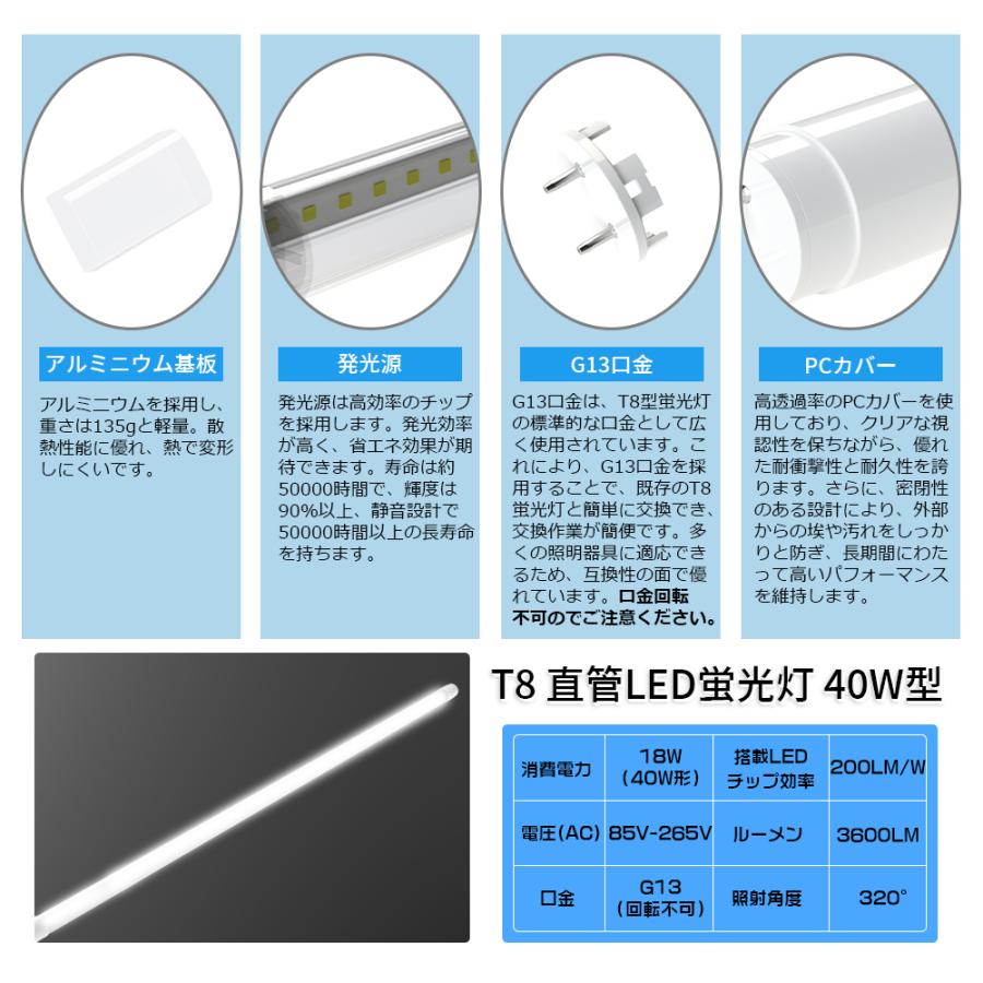 2本セット LED直管蛍光灯 40W形 120cm 1198mm 口金G13 T8 グロー式工事