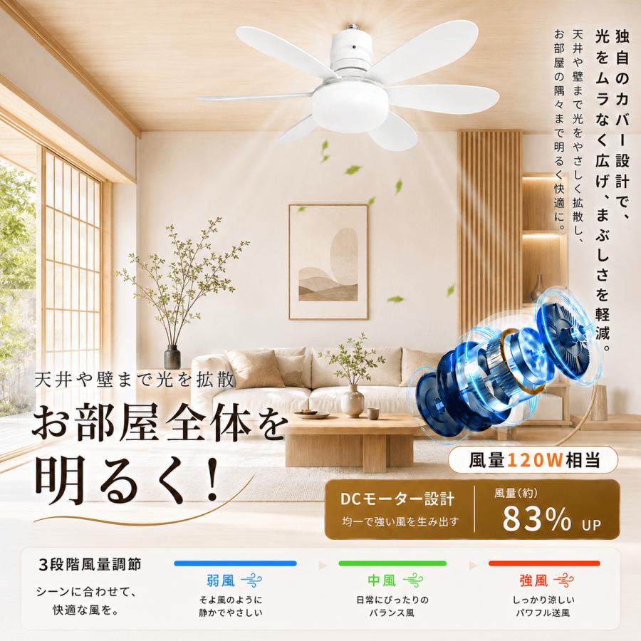 シーリングファン シーリングファンライト DCモーター 6畳 軽量 小型