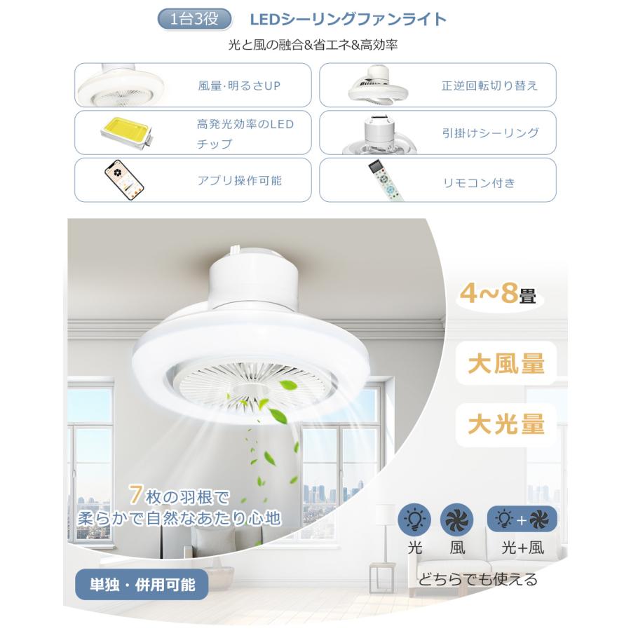 シーリングファンライト 6~12畳 LED DCモーター シーリングファン E26