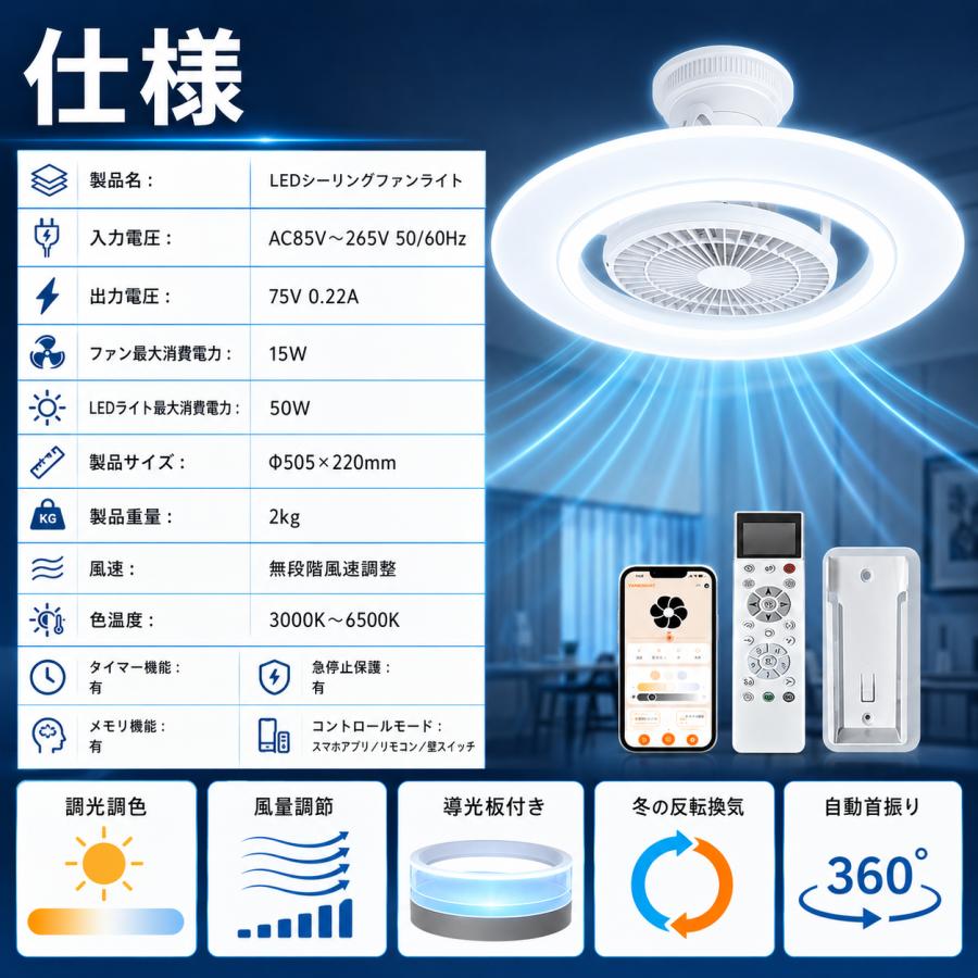 ファン付きシーリングライト Alexa Google対応 スマホアプリ リモコン