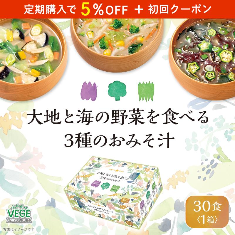 味噌汁 インスタント 即席 具沢山 みそ汁 ポイント利用 食品 ひかり味噌 大地と海の野菜を食べる3種のお味噌汁30食 の商品画像