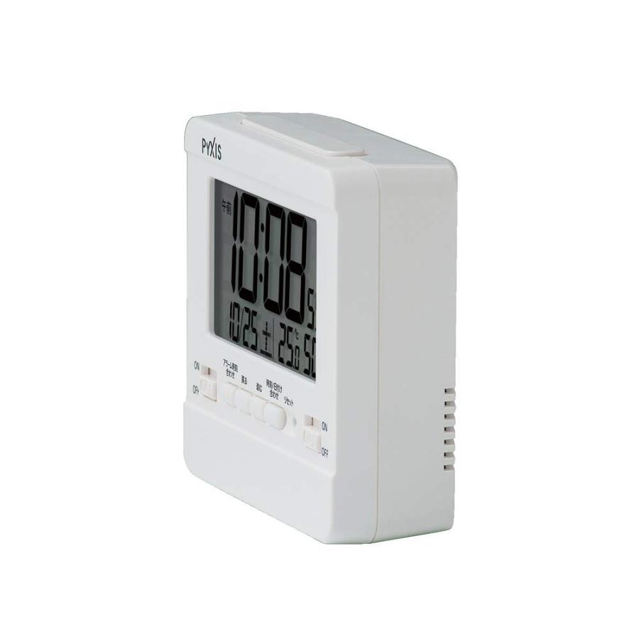 セイコークロック 置き時計 目覚まし時計 掛け時計 デジタル 温度湿度表示 PYXIS ピクシス 本体サイズ:9×10.5×4.2cm NR538W｜hikarios｜05