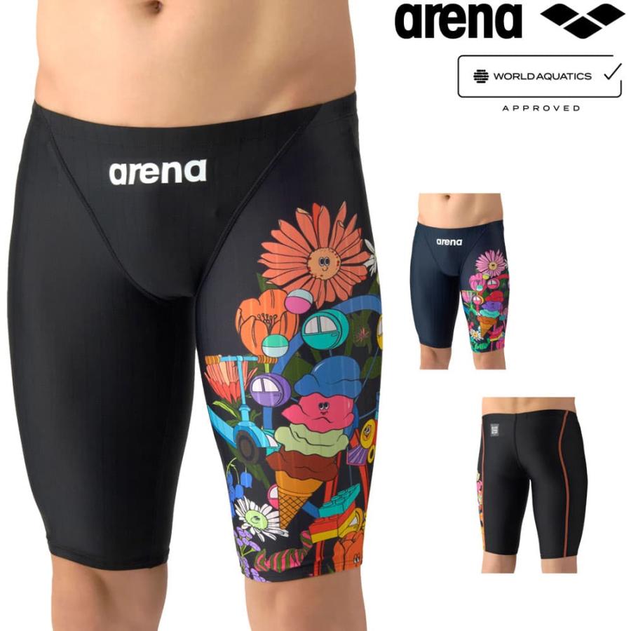 アリーナ ARENA 競泳水着 メンズ WA承認モデル AQUA RACING ECO AQUA STRIPE FUN GRAPHICS レーシングスパッツ ハーフレッグ 2026年春夏モデル AS6SRCP2M | アリーナ