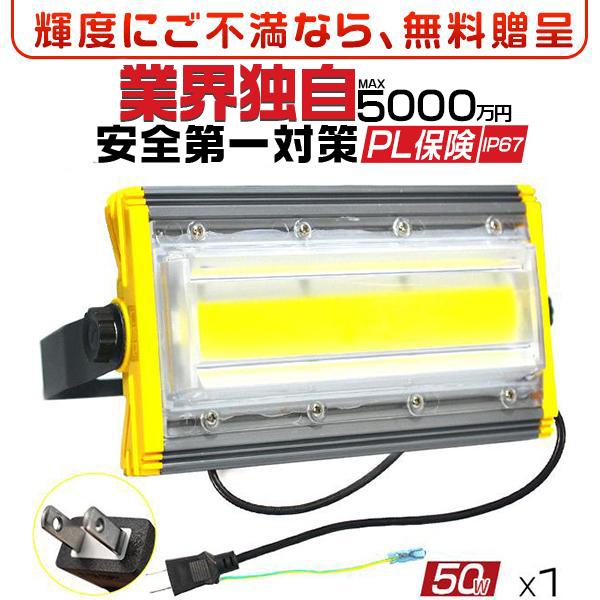 led投光器 50W led 屋外 防水 800W相当 8000LM led照明器具 360°角度調節 作業 IP67 昼光色(6000K) ノイズ対策 1個 PL保険 PSE 2年保証（Yahoo!・光トレーディング）