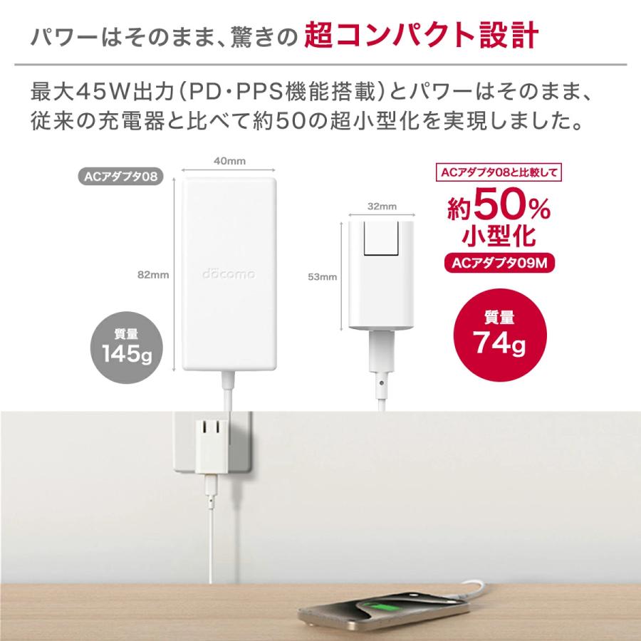 NTTドコモ◇ ドコモ純正 ACアダプタ 09M Type-C to C ケーブル同梱