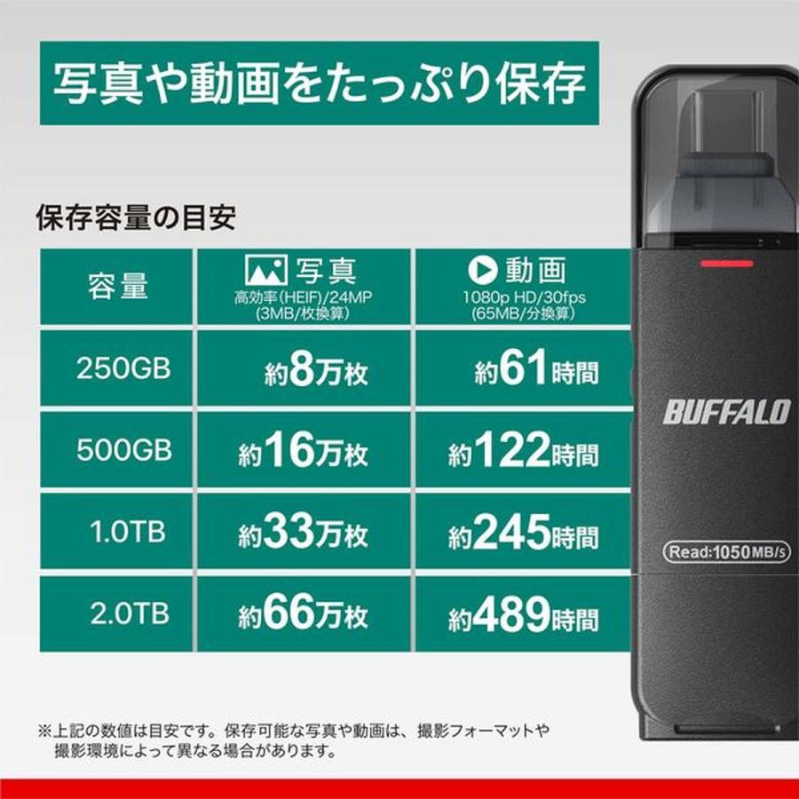 BUFFALO バッファロー USB3.2(Gen2) Type-C/Aコネクター両対応 高速帯 スティック 2TB SSD-SDH2.0U3BA/Dの画像
