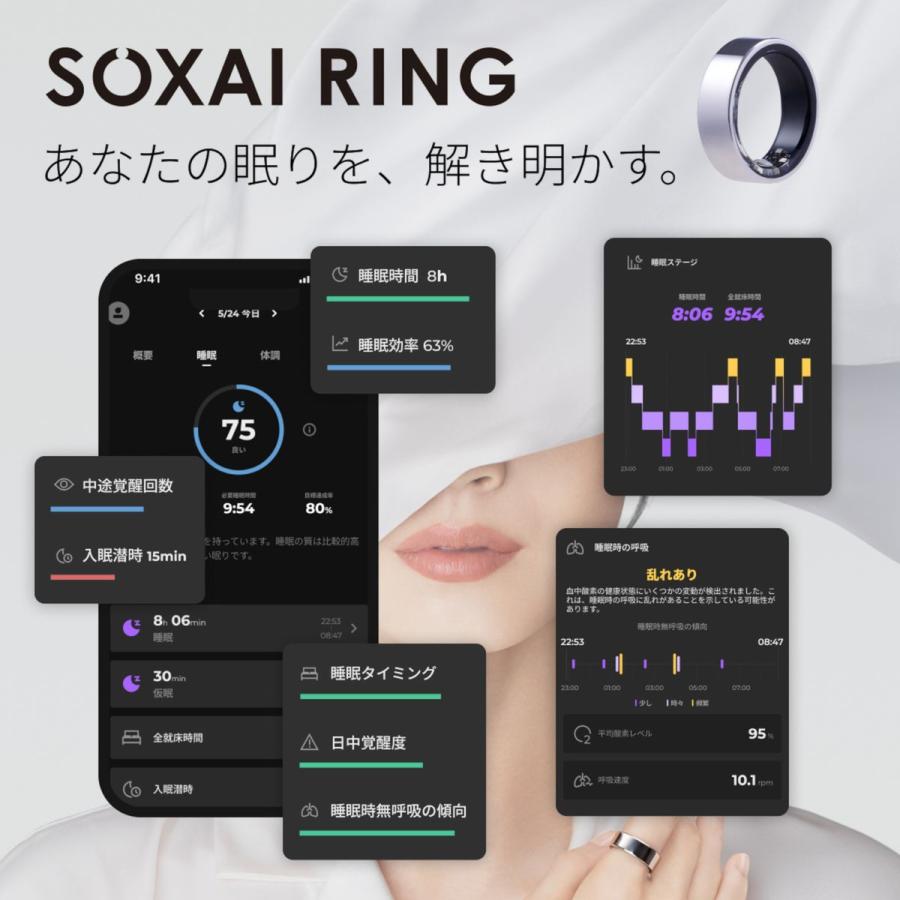 SOXAI RING 2 スマートリング 日本製 睡眠管理 健康管理 iPhone android 最長14日間 チタン製 防水 サウナ サブスク不要 ソクサイリング 16号 ピンクゴールドの画像