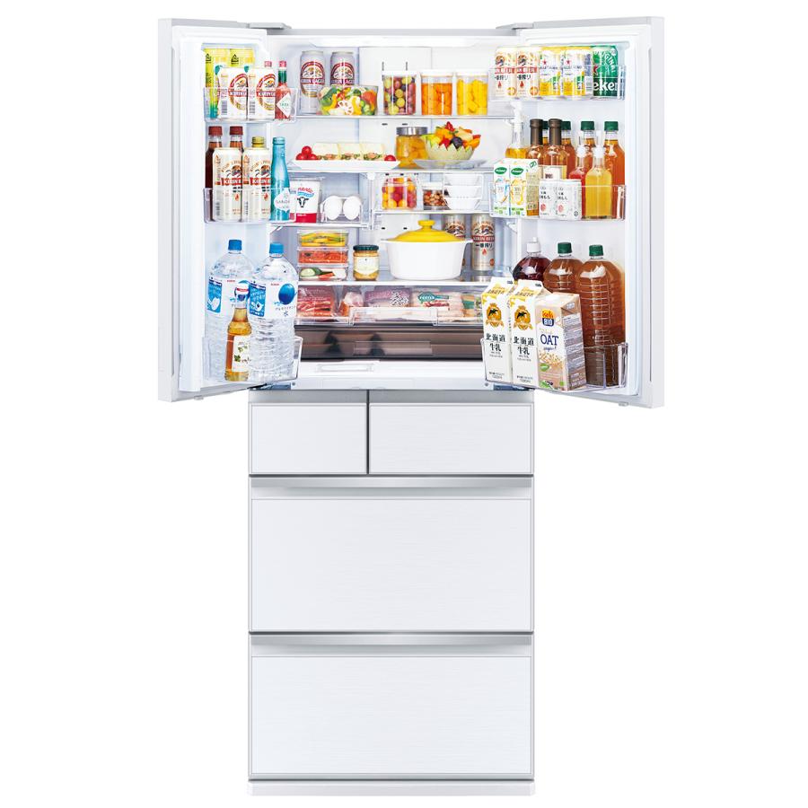 【中古品/USED】 三菱電機 MZシリーズ 6ドア冷蔵庫602L 中だけひろびろ大容量 真ん中野菜室 グレインクリア（フレンチドア）【大型商品（設置工事可）】 MR-MZ60J-W 【RIZ4336833703】(153340円)