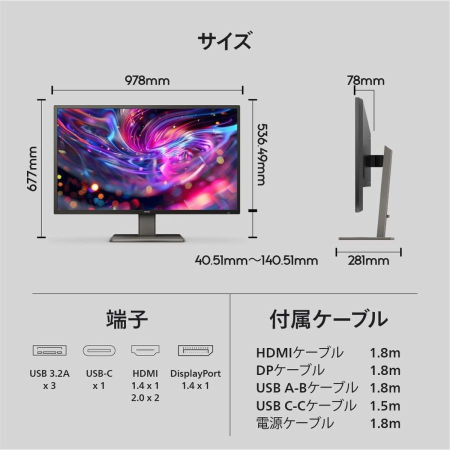 PHILIPS　42.5型液晶ディスプレイ　439P1/11 PHILIPS(ディスプレイ) 液晶ディスプレイ 42.5型/3840×2160/ブラック