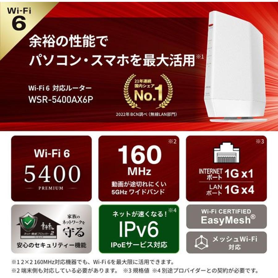BUFFALO（バッファロー） AirStation 無線LAN Wi-fiルーター Wi-Fi6