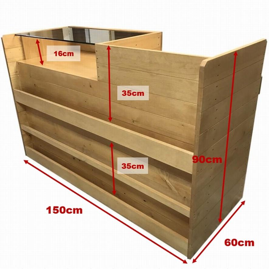 木製ガラスショーケース_レジカウンター_幅150cm×奥行60cm×高さ90cm_ライトカーキ（ニス仕上げ）_UN872LK｜hikariya-netshop｜11