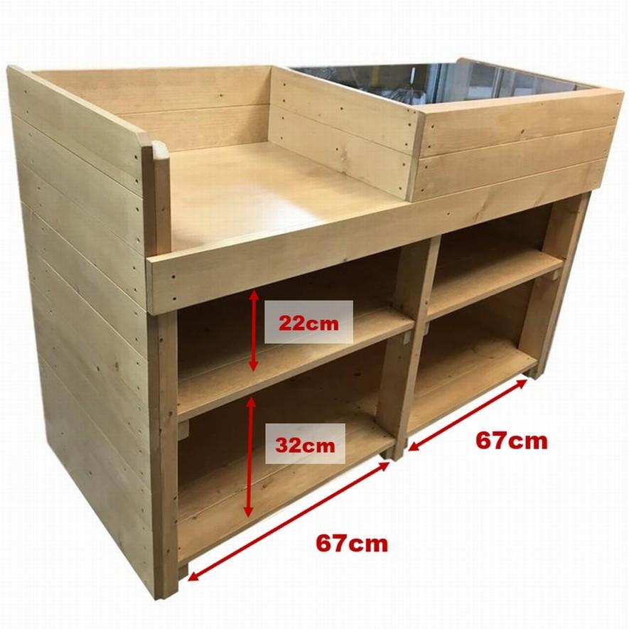 木製ガラスショーケース_レジカウンター_幅150cm×奥行60cm×高さ90cm_ライトカーキ（ニス仕上げ）_UN872LK｜hikariya-netshop｜12