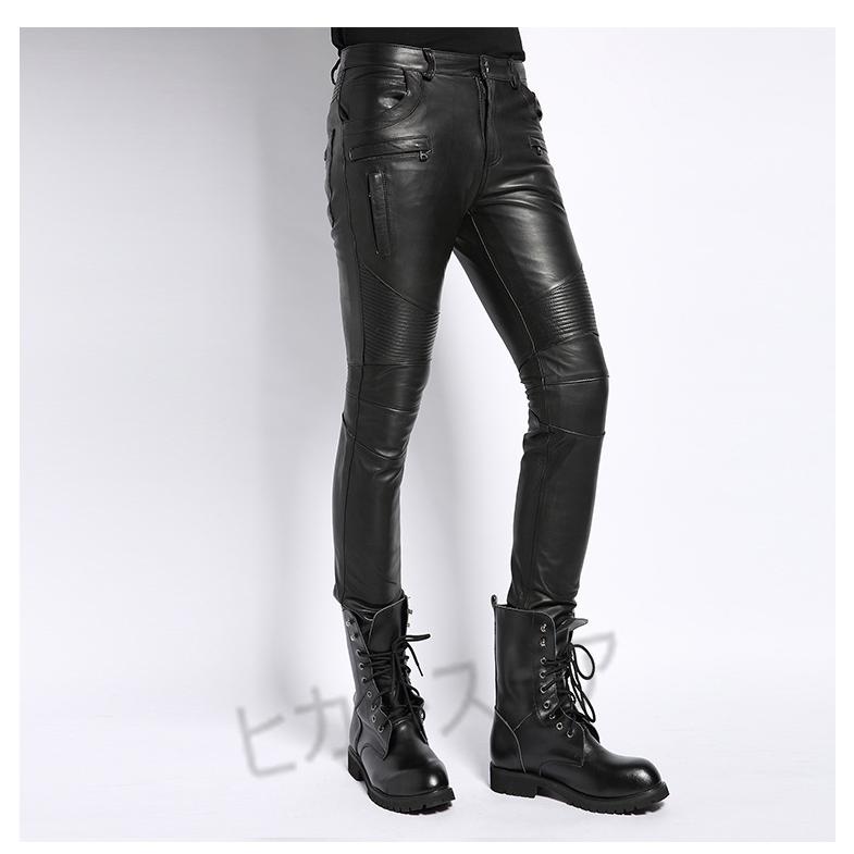 超安い バイカー ライダース ロングパンツ バイクウェア バイク 本革 メンズ レザーパンツ 保温 防寒 お洒落 黒 ブラック ブーツイン ロック系 秋冬 スキニーパンツ 防風 牛革 スリムフィット 革パン ボトムス パンツ