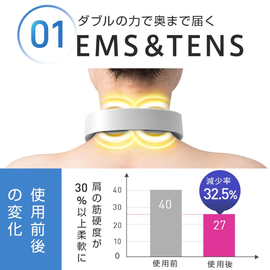 ネックリラクゼーション EMS 温感 電気刺激 ストレス解消 10つモード 15段階強さ調整 USB充電式 首マッサージャー 静音 長時間稼動 肩こり  首こり 解消グッズ