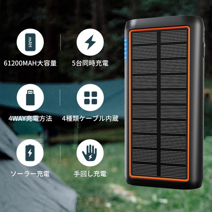 モバイルバッテリー ソーラー　大容量 43800mAh 手回し充電　急速充電 MOTTARI 【61200mAh超大容量&3.0A急速充電】ソーラー モバイル