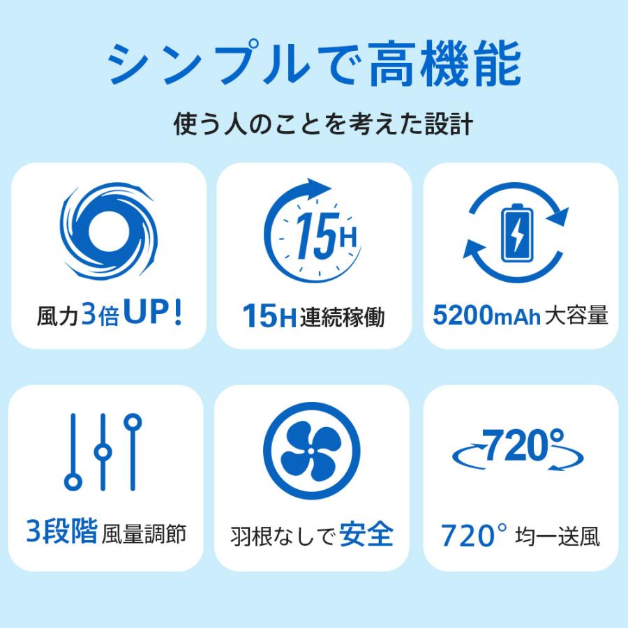 首掛け扇風機 両手解放 羽根なし 軽量 ミニ扇風機 暑さ対策 マスク蒸れ