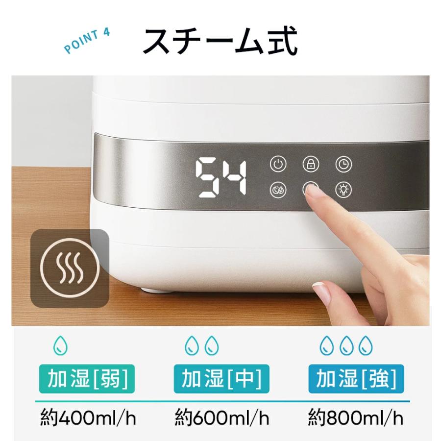 スチーム式加湿器 大容量4L 上から給水 卓上加湿器 最大35畳対応 蒸気 高温除菌 加湿器 加熱式 最大加湿量約800ml/h 上部給水式 静音 空気清浄 床置き 軽量設計 | CORRS | 11