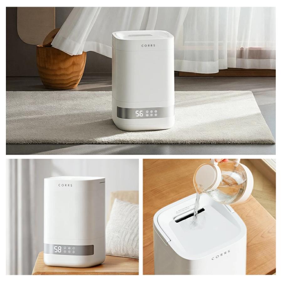 スチーム式加湿器 大容量4L 上から給水 卓上加湿器 最大35畳対応 蒸気 高温除菌 加湿器 加熱式 最大加湿量約800ml/h 上部給水式 静音 空気清浄 床置き 軽量設計 | CORRS | 03