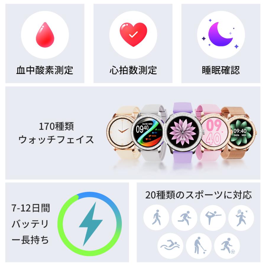 スマートウォッチG32 itDEAL レディース Bluetooth通話  1.32インチ IP68防水 皮膚温変動測定 GPS運動記録 音楽再生/生理周期/心拍計/歩数計/血中酸素/血圧測定の画像