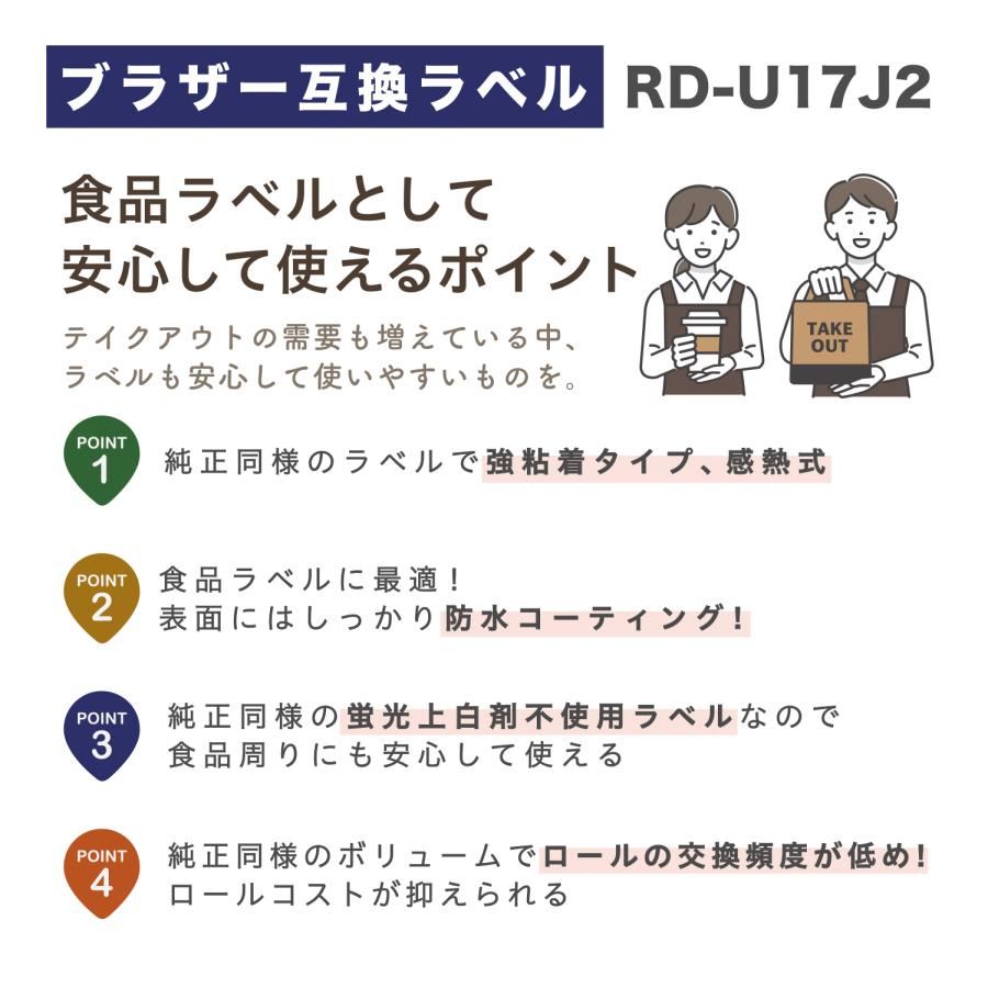 ブラザー工業 互換ラベル RD-U17J2 長尺紙テープ 食品表示用ラベル