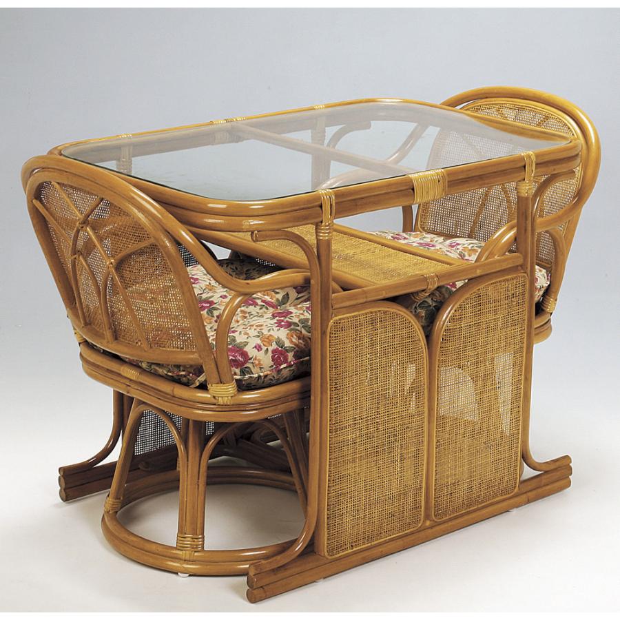 売り値 籐 ラタン rattan ダイニング3点セット 椅子2脚＋テーブル 民芸