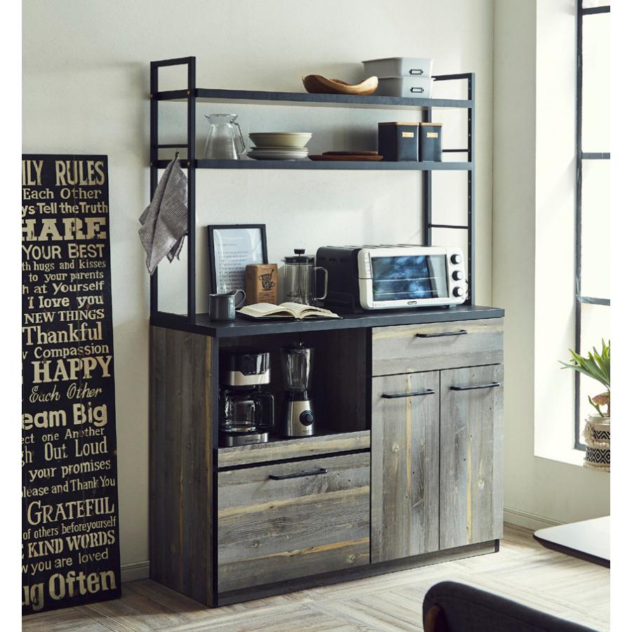 値下げ！　什器　ブラックウッド　アンティーク風　シャビー　インダストリアル 古木風木目柄とブラックアイアン仕様 日本製 インダストリアル