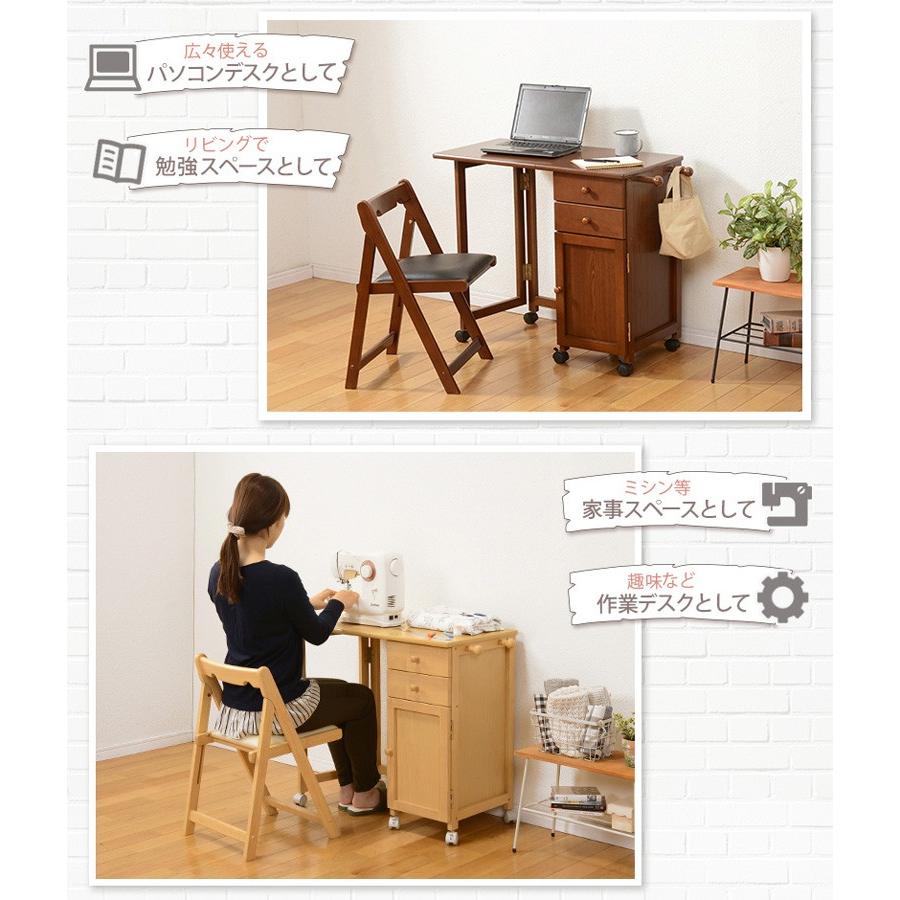 ママ 折りたたみテーブル ワゴン set キャスター付き デスク 机 収納