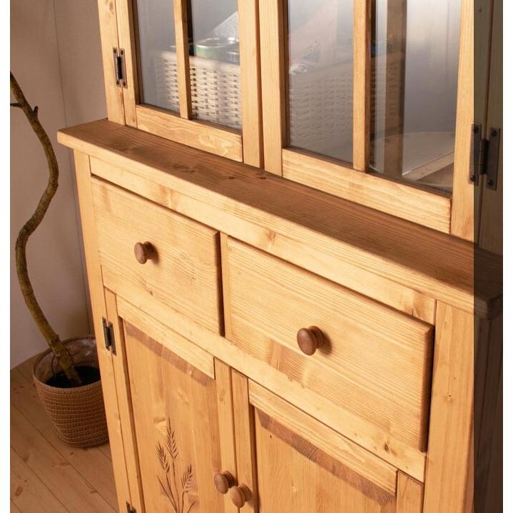 カントリー家具 パイン材 カップボード 食器棚 飾り棚 キャビネット カントリー家具 食器棚 キッチンボード ラック 天然木製 パイン