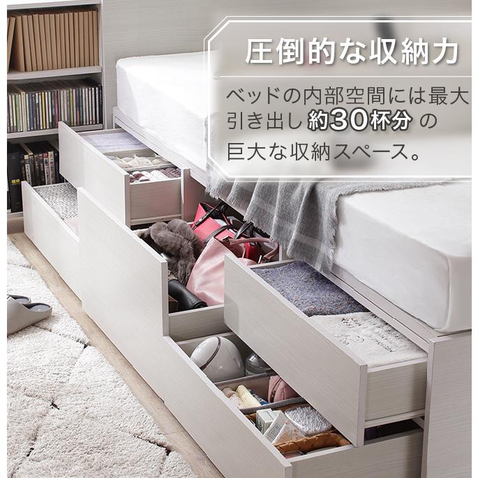 ベッド 大容量収納 引出し付き 大型収納ベッド 本棚付き シングル