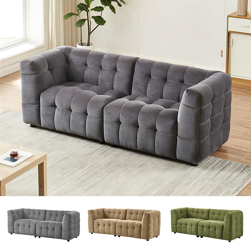 パフ型3人掛けソファー sofa キルティング加工 ファブリック生地 パフ型3人掛けソファー sofa キルティング加工 ファブリック生地