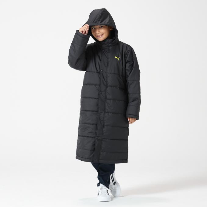 極美品✨PUMA ブラック ベンチコート 刺繍150 プーマ　黒　フード付き PUMA（プーマ） キッズ ベンチコート PUMA ESS パデッド コート 中綿