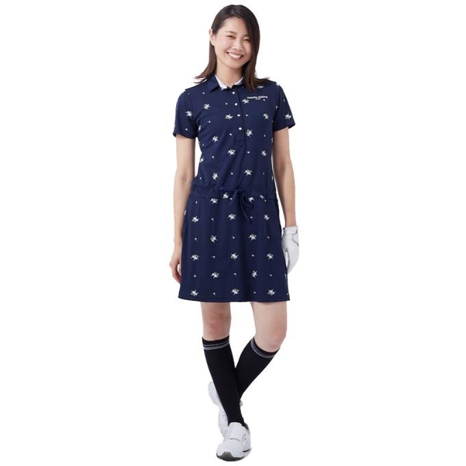 20%OFF！サマンサゴルフ　ロゴ総柄ゴルフワンピース　ネイビー　Ｌサイズ新品 Marie Claire（マリ クレール） ゴルフウェア ワンピース レディース