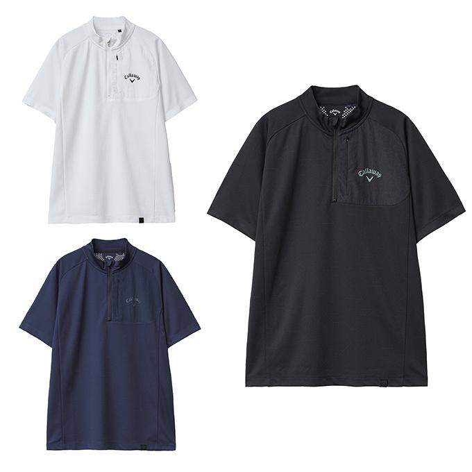 キャロウェイデジタルフラワージャカード半袖ハーフジップモックネックシャツ Callaway（キャロウェイ） ゴルフウェア 半袖シャツ メンズ デジタル