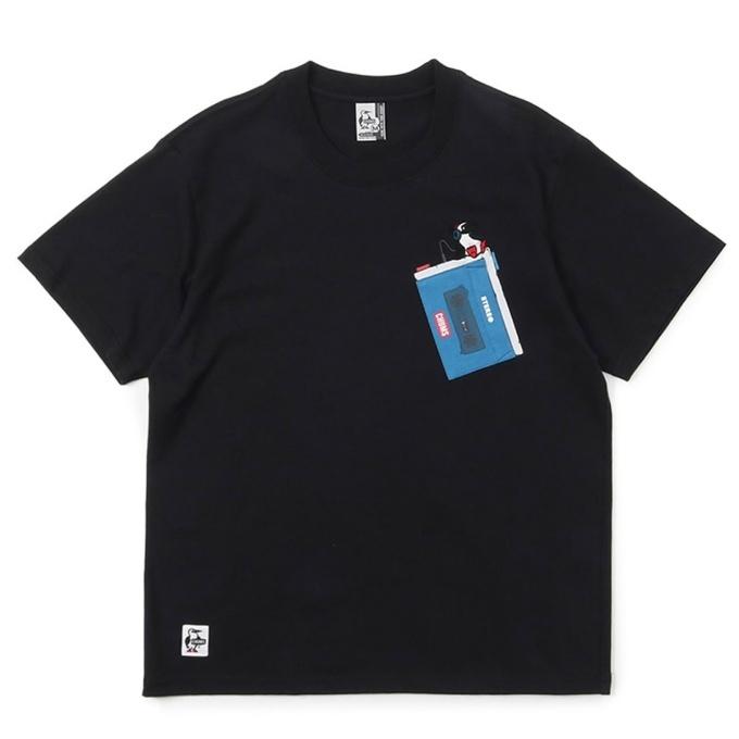 激安ブランド チャムス Chums Tシャツ 半袖 メンズ ブービーリスニングトゥミュージックポケットtシャツ Ch01 1965 Black