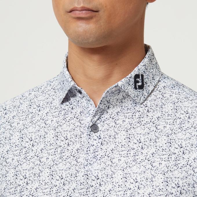 フットジョイ スプラッター 総柄 長袖 ポロシャツ 薄手 ストレッチ