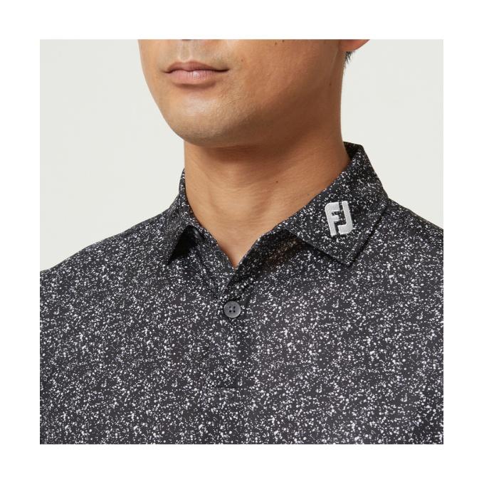 フットジョイ　スプラッター　総柄　長袖　ポロシャツ　薄手　ストレッチ　ゴルフ　白 FootJoy（フットジョイ） ゴルフウェア ポロシャツ 長袖 メンズ